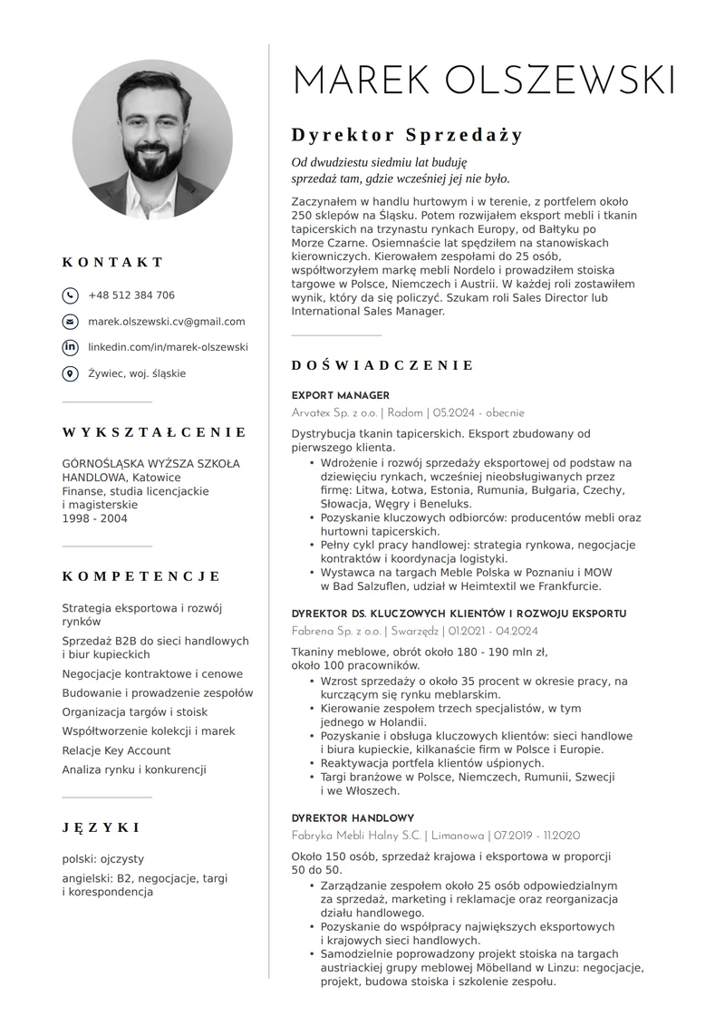 Profesjonalne CV napisane na zamówienie: dyrektor sprzedaży, krok wyżej, dokument dwustronny